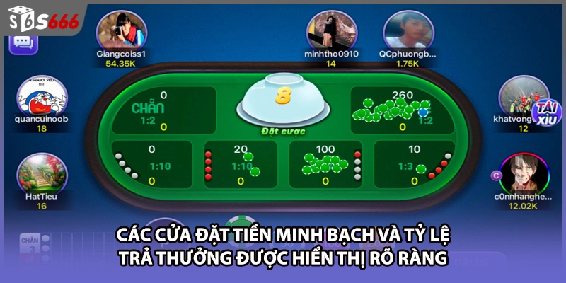 Các cửa đặt tiền minh bạch và tỷ lệ trả thưởng được hiển thị rõ ràng 