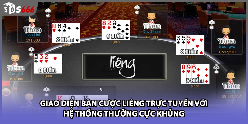 Giao diện bàn cược liêng trực tuyến với hệ thống thưởng cực khủng